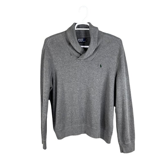 Polo Ralph Lauren Mens XL Jersey Shawl Collar Gray Pullover Sweater Quiet Luxury - Picture 4 of 16
